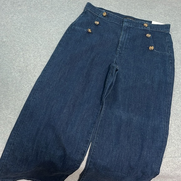 Wide Leg High Rise Jeans Womens Size 12 Coastal Sailor Nautical Ankle - Picture 12 of 12